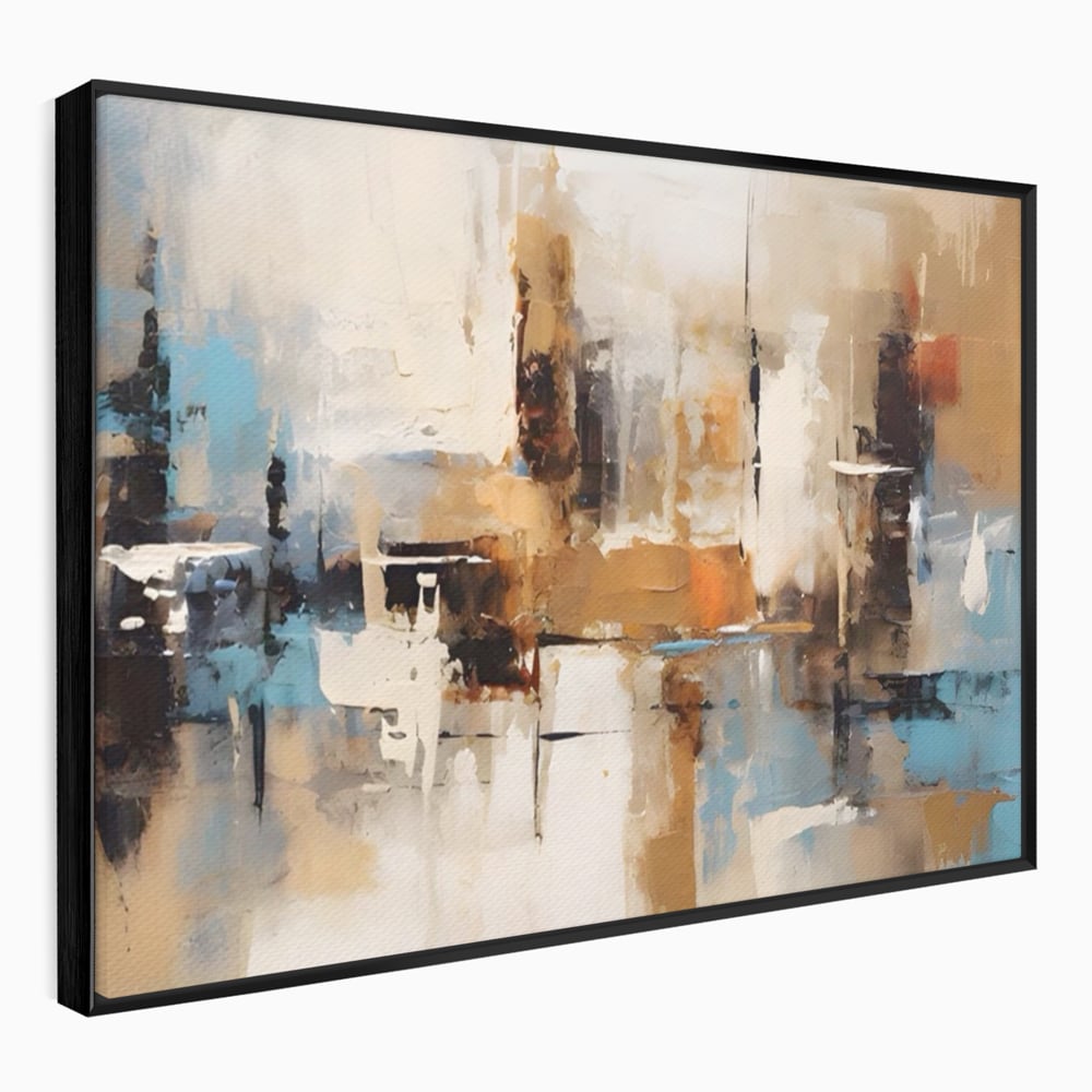 Tablou canvas cu pictura abstracta cu linii verticale, in rama de aluminiu negru